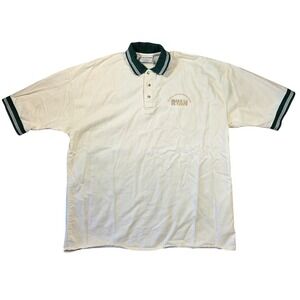 Vintage Crystal Springs Men XL Cream Polo Shirt Green Trim Cotton Ryan 90s Retro